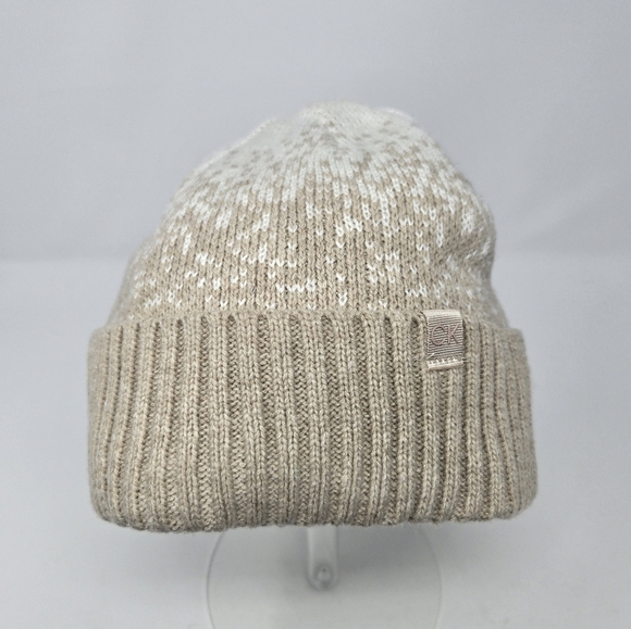 CALVIN KLEIN TAN & CREAM FLEECE LINED BEANIE HAT ACCESSORY FOLDED BRIM WOMEN OS - Picture 2 of 12